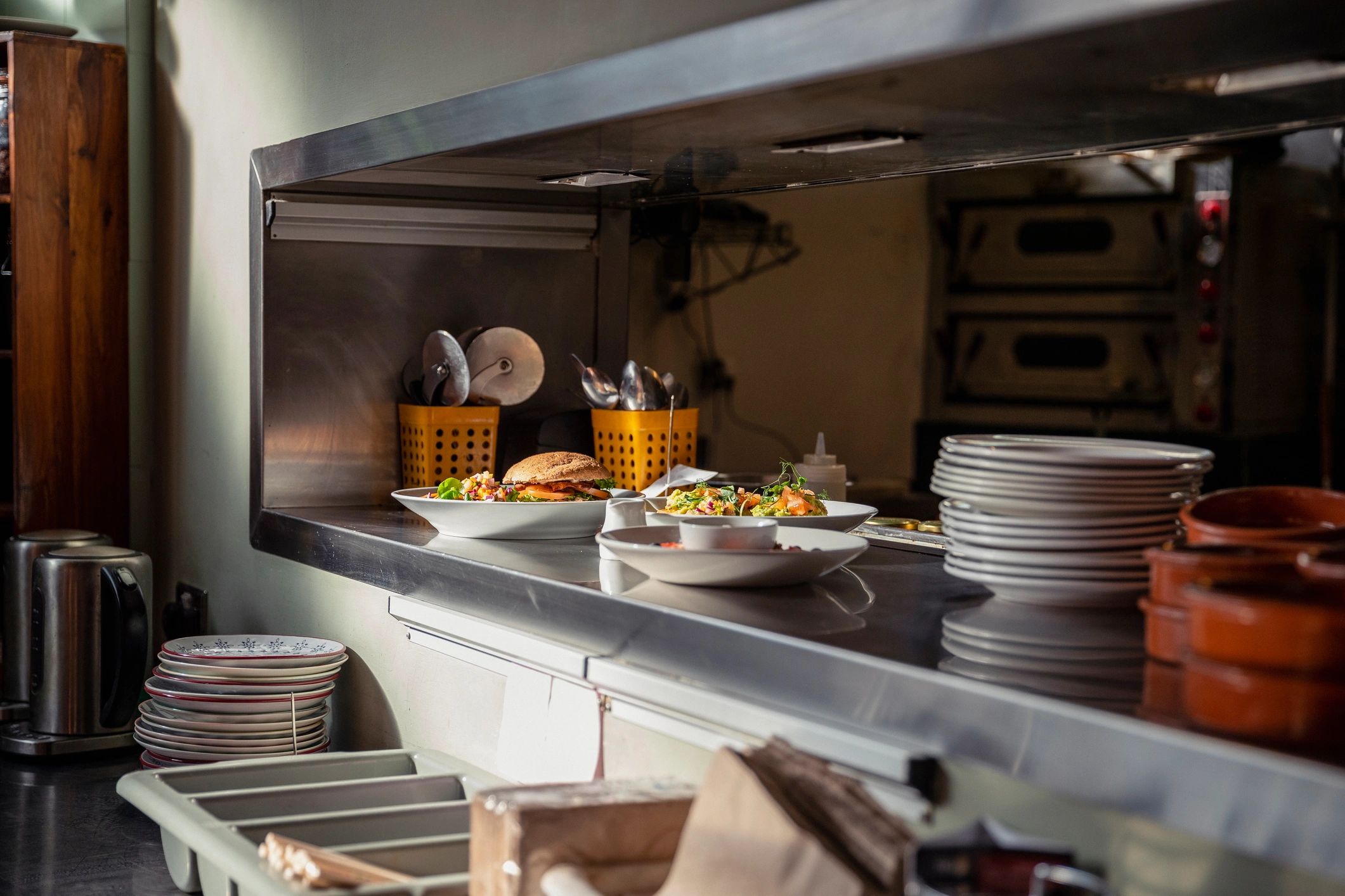 Cafe counter at BrewDesk Cafe in Rohini