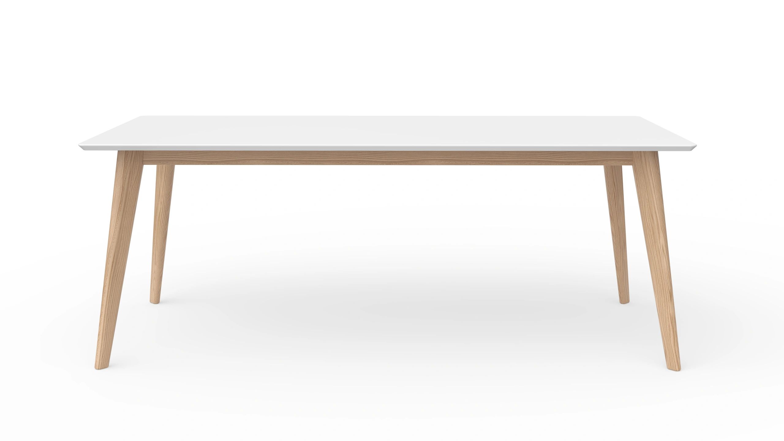 Modern wooden work table at BrewDesk Cafe